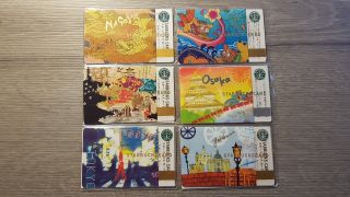 6 Starbucks Japan Cards Tokyo Nagoya Kyoto Osaka Okinawa Yokohama (old Logo)