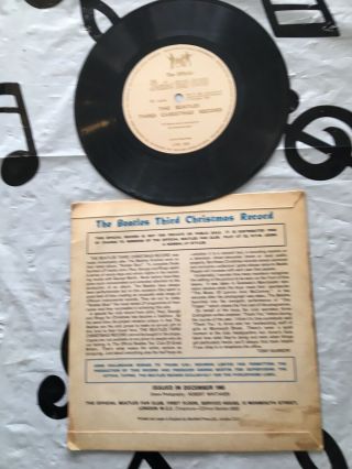 The Beatles 3rd Christmas Record Fan Club Flexi Disc 7” Rare 1965 2
