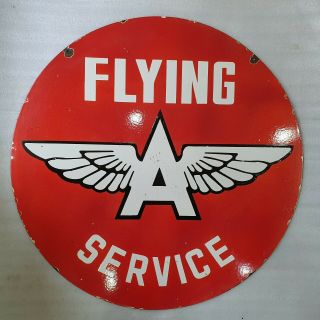 Flying A Service 2 Sided 30 Inches Round Vintage Enamel Sign