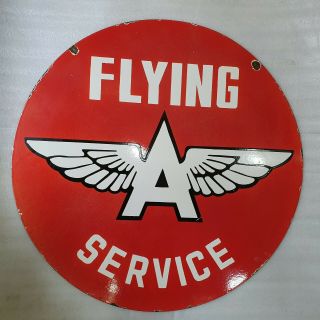 FLYING A SERVICE 2 SIDED 30 INCHES ROUND VINTAGE ENAMEL SIGN 3