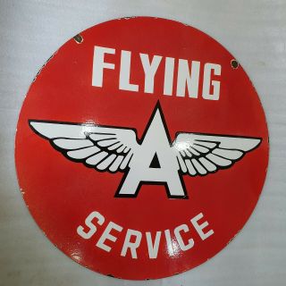 FLYING A SERVICE 2 SIDED 30 INCHES ROUND VINTAGE ENAMEL SIGN 4