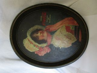 1914 Betty Girl Coca Cola Tray Plate Vintage Tin Antique Coke Authentic
