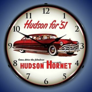 Old 1951 Hudson Hornet Antique Car Lighted Advertising Clock Usa Made 
