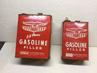 Vintage Eagle E - Z Pour Gasoline Filler Can 2 Gallon And A 1 Gallon Can