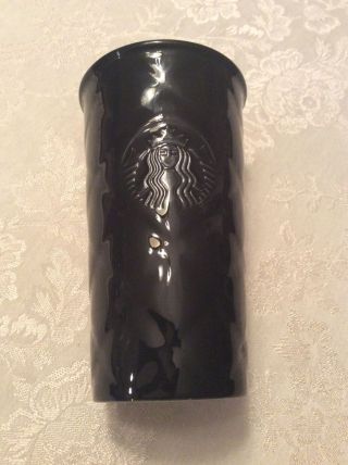Starbucks Black Quilted Ceramic Tumbler Mug Siren 10 Oz Red Lid Htf