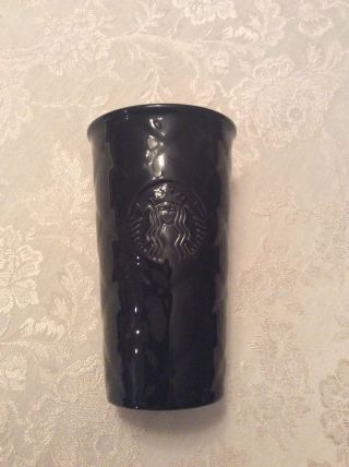 Starbucks Black Quilted Ceramic Tumbler Mug Siren 10 Oz Red Lid HTF 2