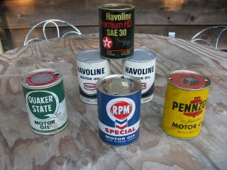 Vintage Oil Cans X6 One Quart Composite Rpm Quaker State Pennzoil Havoline Empty