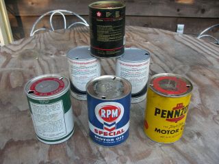 Vintage Oil Cans x6 One Quart Composite RPM Quaker State Pennzoil Havoline Empty 2