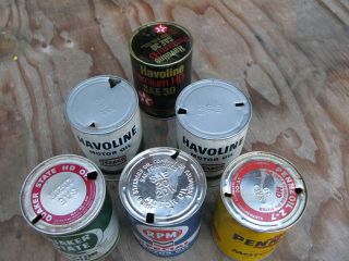Vintage Oil Cans x6 One Quart Composite RPM Quaker State Pennzoil Havoline Empty 3