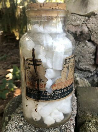 Antique 1900s 20s Poison Skull Crossbones Potassium Medical Bottle Labeled Full