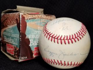 1977 Reggie Jackson Signed York Yankees Team Baseball Hof Oal Auto Vtg 70s