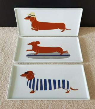 Claudia Pearson For West Elm Dachshund Dog Tray Platter Set 3 Porcelain
