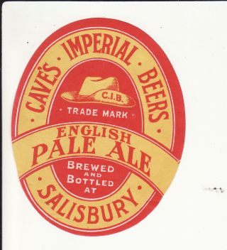 Very Old Rhodesian Beer Label - Cave`s Imperial English Pale Ale Salisbury
