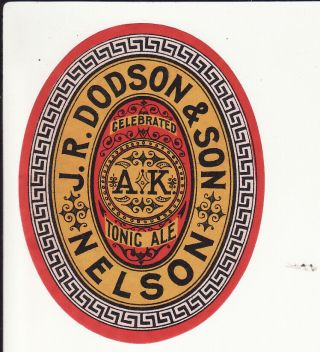 Very Old Zealand Beer Label - Jr Dodson & Son Ak Tonic Ale