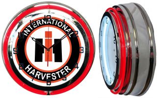 International Harvester 19 " Double Red Neon Clock Farm Tractor Farmall