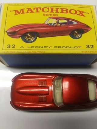 Vintage Lesney Matchbox Series Red " E " Type Jaguar Car 32 Near