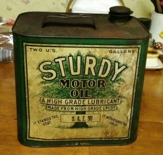 Antique Sturdy 2 Gallon Motor Oil Can Rare Squat Sae 50 - Socony Mobiloil Petro