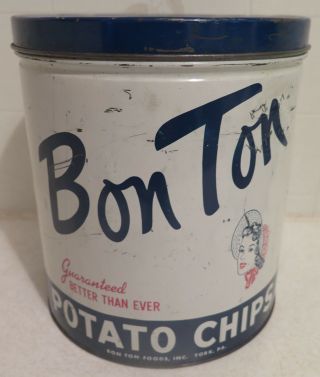 Vintage 1lb Bon Ton Potato Chips Tin York Pennslyvania