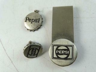 Vintage Pepsi Cola Soda Bottle Cap Money Clip Tie Tack Clasp Charm Pendant Old