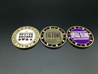 Set Of 3 Metal Chip Poker Buttons - Small Blind,  Big Blind And Dealer Usa