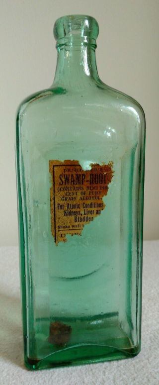 Dr Kilmer’s Swamp Root Medicine Bottle,  Green Glass,  Partial Label - 1880 To 1900