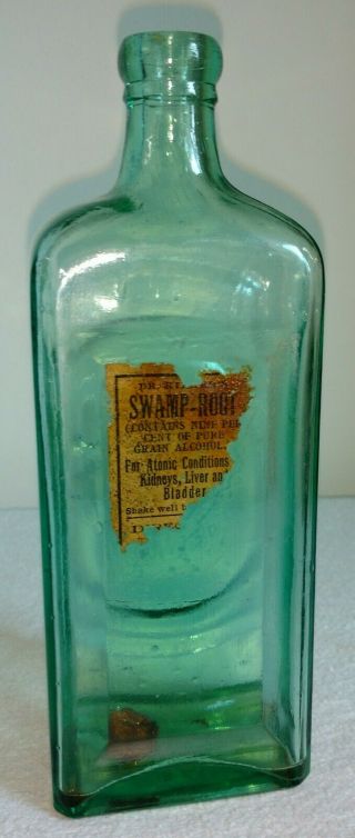 DR KILMER’S Swamp Root Medicine Bottle,  Green glass,  partial label - 1880 to 1900 2