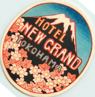 Hotel Grand Yokohama Japan & Colorful Old Luggage Label,  C.  1940