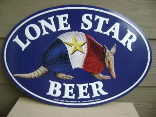 Lone Star Beer Armadillo Metal Sign.  24 " X 18 " Texas Brewer