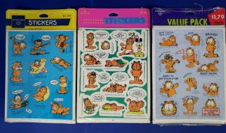 Vtg Garfield Cartoon Stickers 3 Packs 1978 Sticker Sheets Hallmark & Ambassador