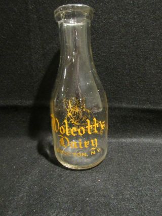 Vintage Wolcott ' s Dairy Brocton NY RPQ Milk Bottle 2 Babies with Bottles Orange 2