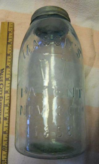 Half Gallon Blue Aqua Keystone Patent 1858 Mason Fruit Canning Jar Amber Swirl 3