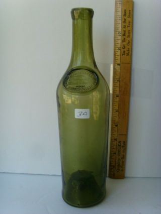 Antique " Philadelphia " Olive Oil Bottle With Applied Seal 1850 - 1870 54/30