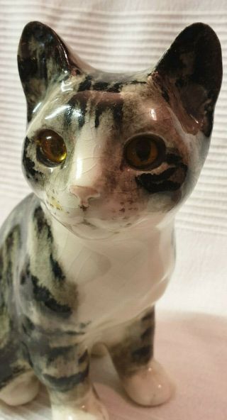 Early 1970 ' s Jenny Winstanley Pottery Cat with glass eyes 2