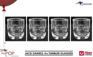 Jack Daniels 4 X Tumbler Glasses Round Based Gentleman Jack Bnwob Man Cave Rare