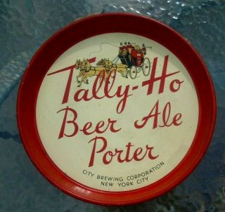 Scarce Old Tin Litho Serving Tray Advertising Tally - Ho Beer City Brewing Corp Ny