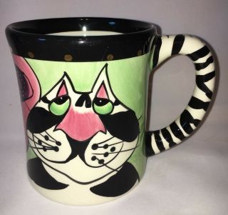 Vintage Swak Jazzy Cat Mug Hand Painted Signed By Lynda Corneille Collectible