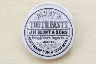 VINTAGE c1900s BLUNT ' S & SONS NORTHAMPTON & COVENTRY TOOTHPASTE POTLID,  BASE 5