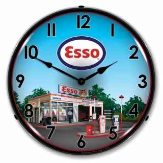 Vintage Style Esso Gas Station Nostalgic Led Backlit Advertising Clock -