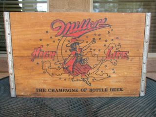 Vintage 1940s 1950s Miller Beer Bottle Wood Crate,  Advertising Case