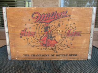 Vintage 1940s 1950s Miller Beer Bottle Wood Crate,  Advertising Case 5