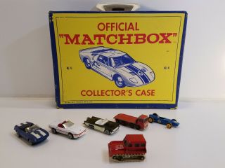 Vintage 1966 Official Lesney Matchbox Collector Case W/6 Diecast Cars Snow Trac
