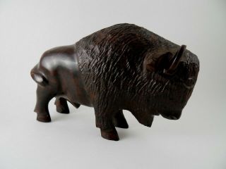 American Buffalo Bison Wooden Hand Carved Figurine 6 1/4 " Long