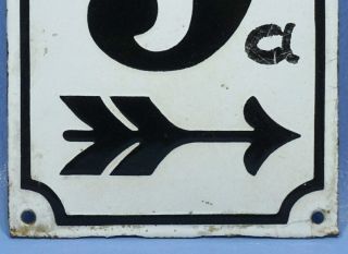 Antique French Porcelain Enameled Metal Sign HOUSE NUMBER 9 Arrow White Black 4