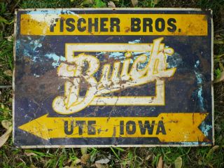 Antique Buick Auto Dealership Tin Sign Fischer Bros Ute Iowa Car Dealer Embossed
