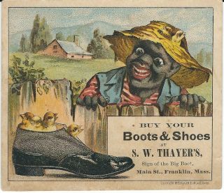 Black Americana Trade Card Boots & Shoes S.  W.  Thayer 