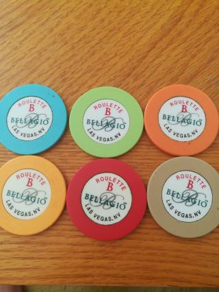 Bellagio Las Vegas Set Of 6 Roulette Chips B