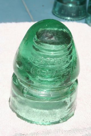 Glass Insulator Cd 133.  4 Green Bubbles Patent Dated Dec.  19 1871 Ref 8 730