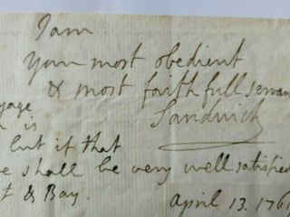 JOHN MONTAGU - Earl SANDWICH - (Captain COOK) - Autograph Note - 1769 2