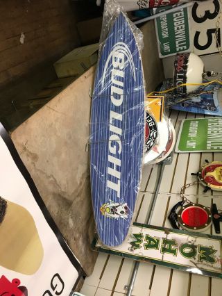 (l@@k) Bud Light Beer Spuds Mackenzie Dog Surfboard Beach Wooden Sign Game Room