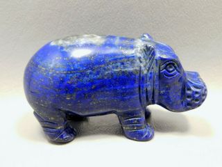 Stone Hippopotamus Carving 3 Inch Lapis Lazuli Carved Animal Figurine 1